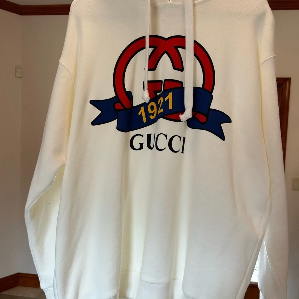 Men's Gucci jersey cotton hoodie, interlocking G 1921 anniversary motif large